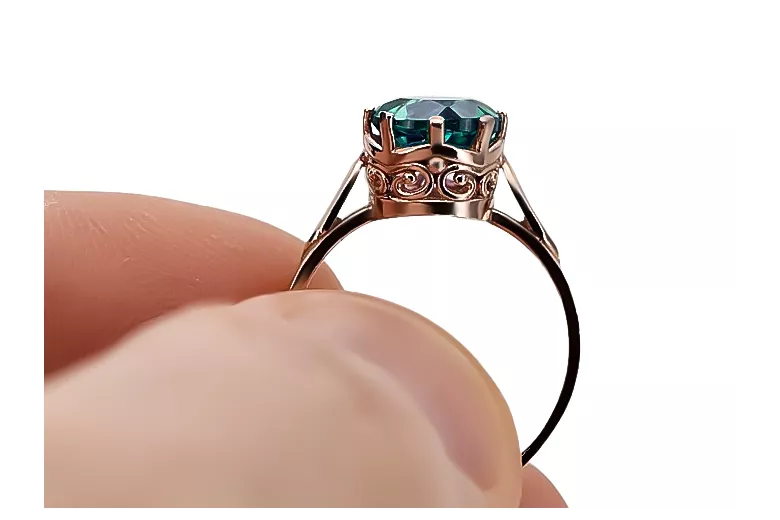 Ring Emerald Sterling silver rose gold plated Vintage craft vrc366rp